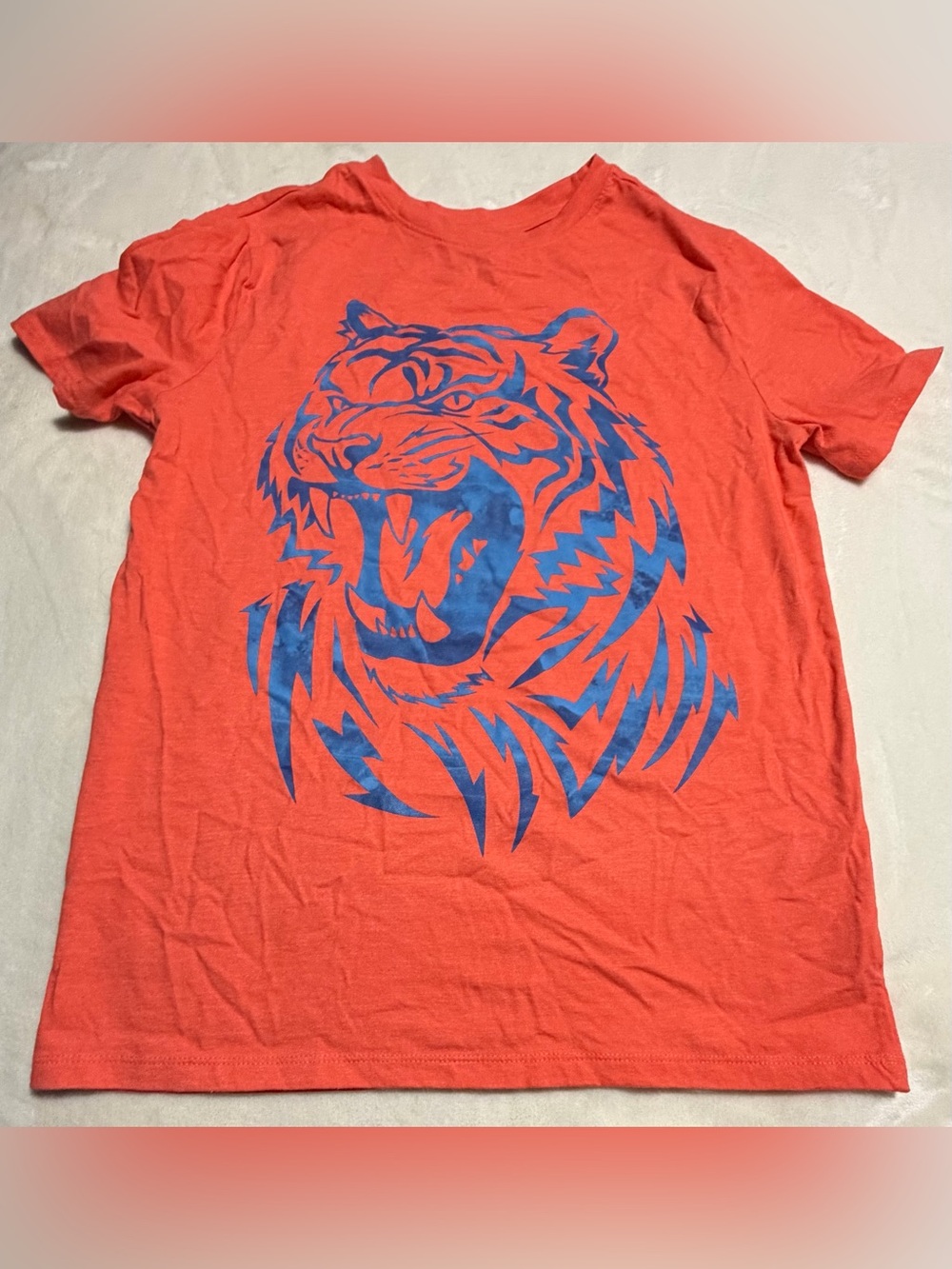 Cat & Jack Orange Short Sleeve Tee with Blue Tiger Graphic